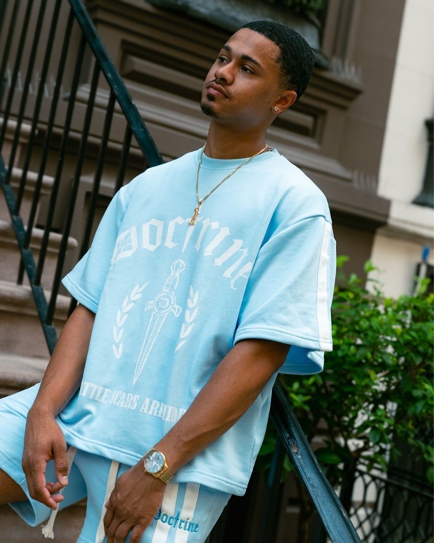 DOCTRINE DOUBLE STRIPE GRAPHIC T-SHIRT - SKY BLUE - DBT414