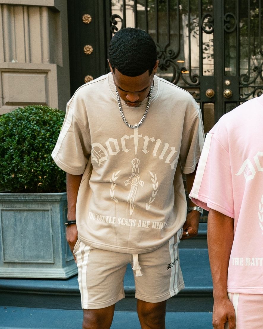 DOCTRINE DOUBLE STRIPE GRAPHIC T-SHIRT - KHAKI - DBT414