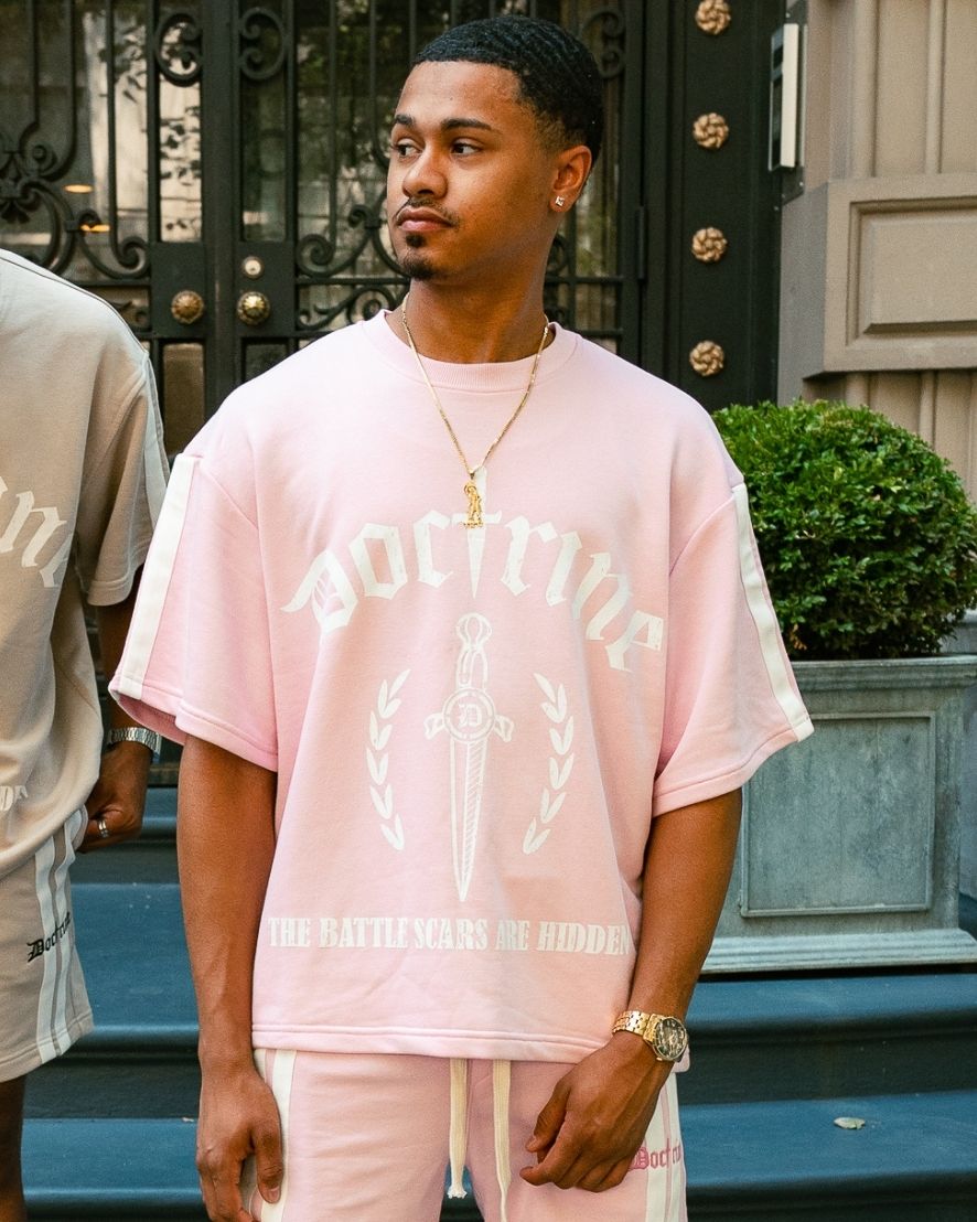 DOCTRINE DOUBLE STRIPE GRAPHIC T-SHIRT - PINK - DBT414