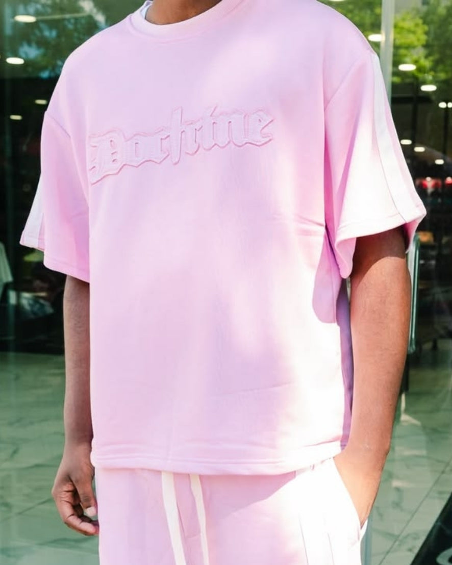 DOCTRINE DOUBLE STRIPE APPLIQUE T-SHIRT - PINK - DBT413