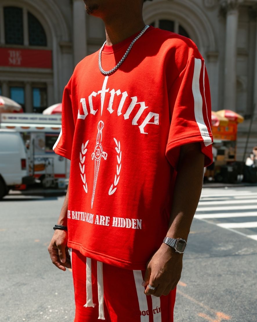 DOCTRINE DOUBLE STRIPE GRAPHIC T-SHIRT - RED - DBT414